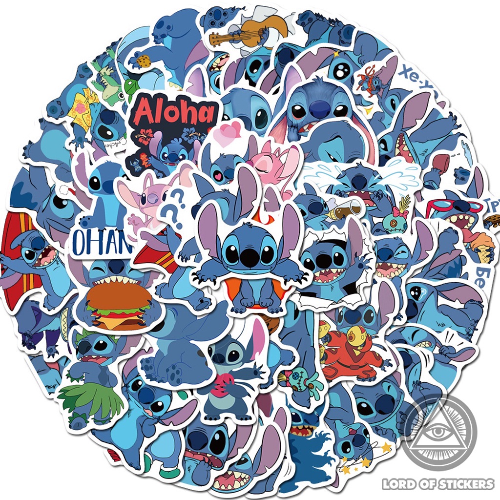 Set 50 Miếng Dán Sticker Hoạt Hình Stitch Chống Thấm Nước Trang Trí Mũ Bảo Hiểm, Điện Thoại, Laptop, Ván Trượt, Sổ, Vali