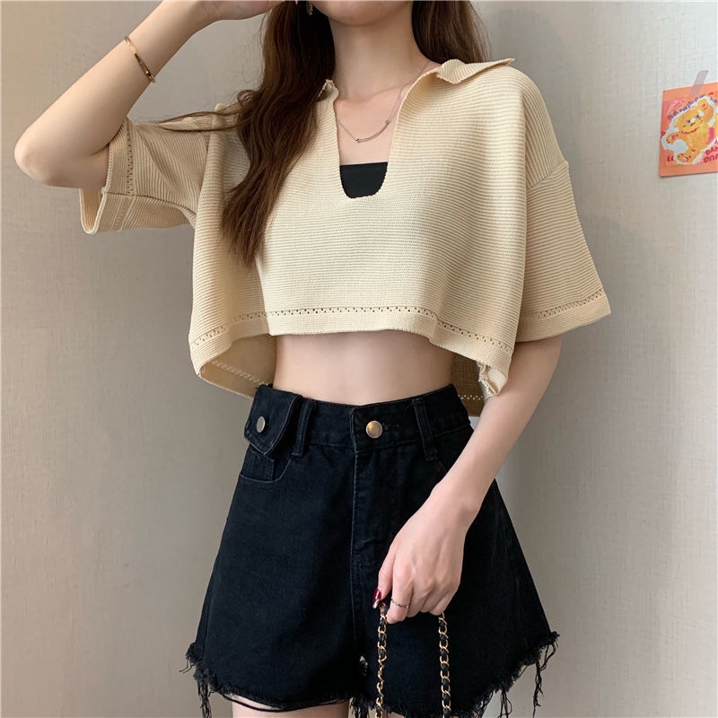 Áo Sweater Mỏng Dáng Rộng Ngắn Tay Cổ Chữ V Thời Trang Mùa Hè Hàn Quốc Hàng Mới Dành Cho Bạn Nữ 2022