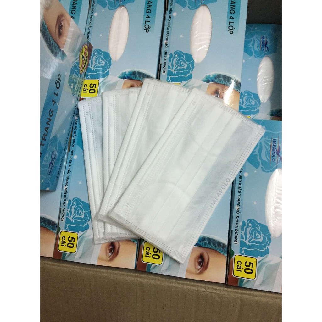 [50 chiếc] Khẩu trang y tế Hapapolo 4 lớp kháng khuẩn của người lớn 50 chiếc