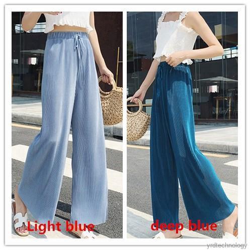 Quần ống rộng màu trơn bằng lụa thời trang | BigBuy360 - bigbuy360.vn