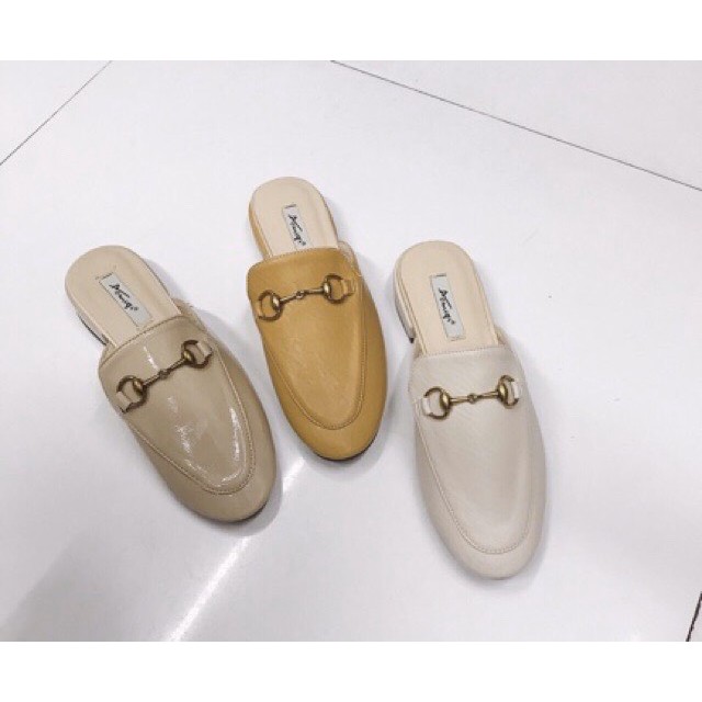 Giày sục da bóng kem, nude khuy ngang | BigBuy360 - bigbuy360.vn