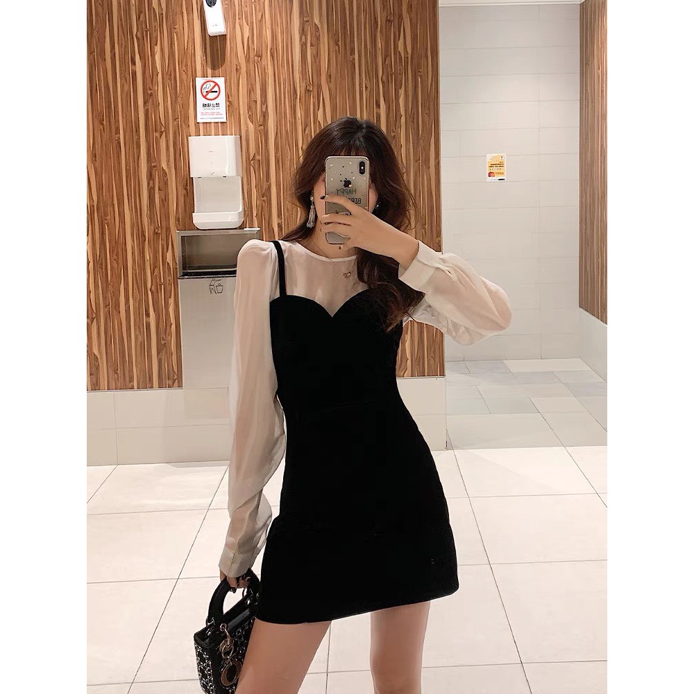 Váy nhung và áo voan dài tay BIGSZE giúp che bụng và trông thon gọn hơn