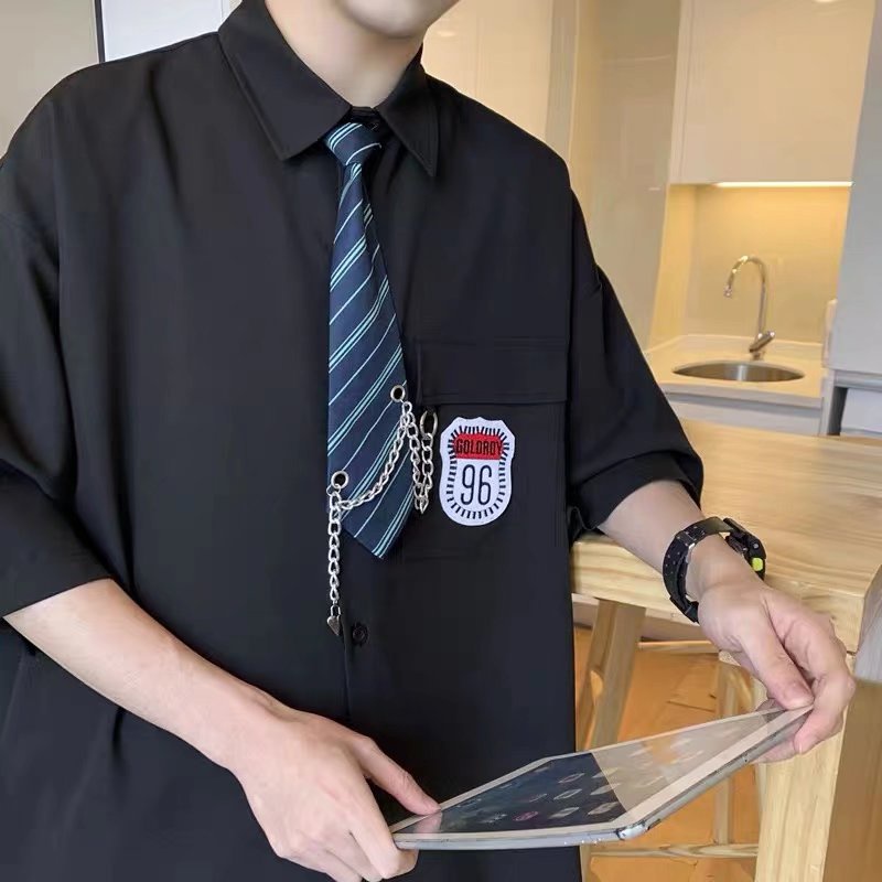 Áo Sơ Mi Ngắn Tay Phối Túi Hộp Form Rộng Phong Cách Hip Hop Hàn Quốc