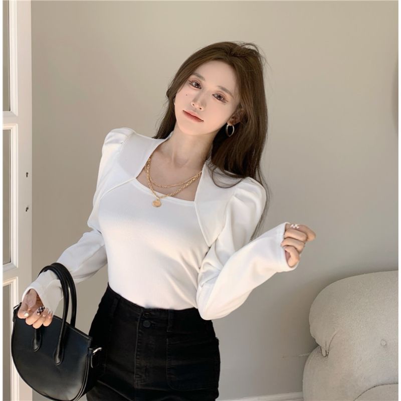 Áo Thun COZOK Tay Dài Cổ Vuông Màu Trơn Dễ Phối Đồ Hợp Thời Trang