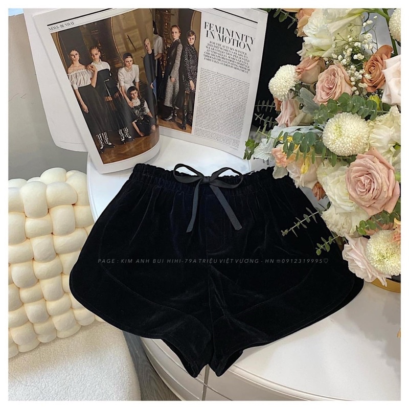 Quần sooc nhung gắn nơ nhỏ