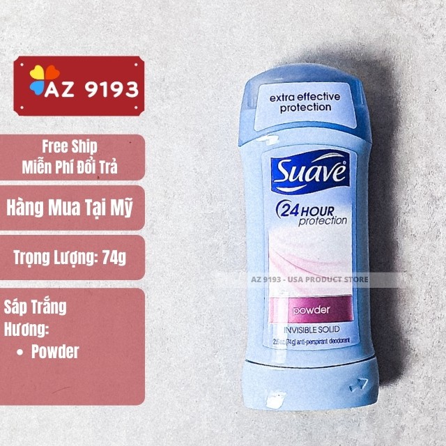 [Hàng Mỹ] Lăn Khử Mùi Nữ SUAVE, 74g, Dạng Sáp - Ngăn Mùi Cơ Thể Suốt 24h, Hương Thơm Tự Nhiên, Khô Thoáng - Az 9193