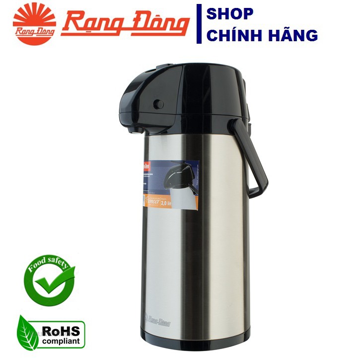 Phích Đựng Nước Nóng Rạng Đông Inox Cao Cấp 2 Lít, Cần Bơm Rót Nước, Đế Xoay 360 Độ