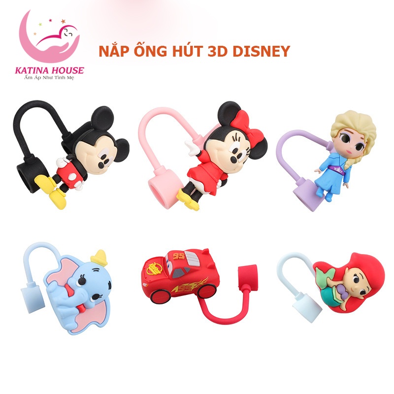 Ly uống nước cho bé , ly pha lê có nắp kèm ống hút 3D Disney đáng yêu
