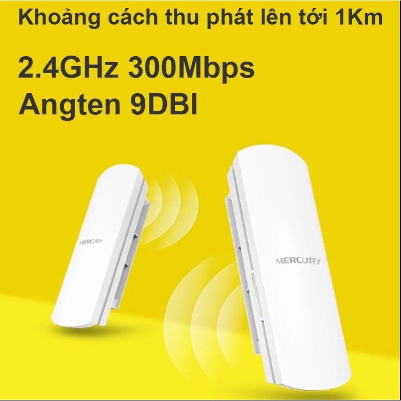 BỘ THU PHÁT WIFI KHÔNG DÂY NGOÀI TRỜI  MERCURY MWB201 1KM VÀ MWB505 5KM DÙNG CHO CAMERA, KÉO MẠNG