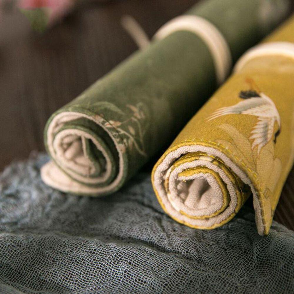 Túi Đựng Bút Bằng Vải Canvas In Hoa Và Chim Hạc Phong Cách Vintage