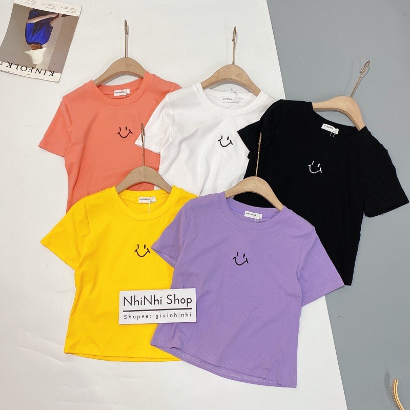 Áo thun croptop mặt cười dáng vừa hàng QC, Áo phông cổ tròn ngắn tay - NhiNhiShop