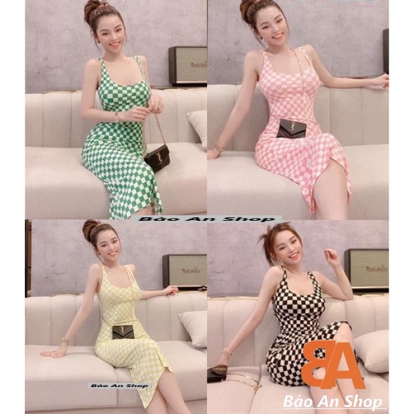 Đầm body dây bảng to sọc caro