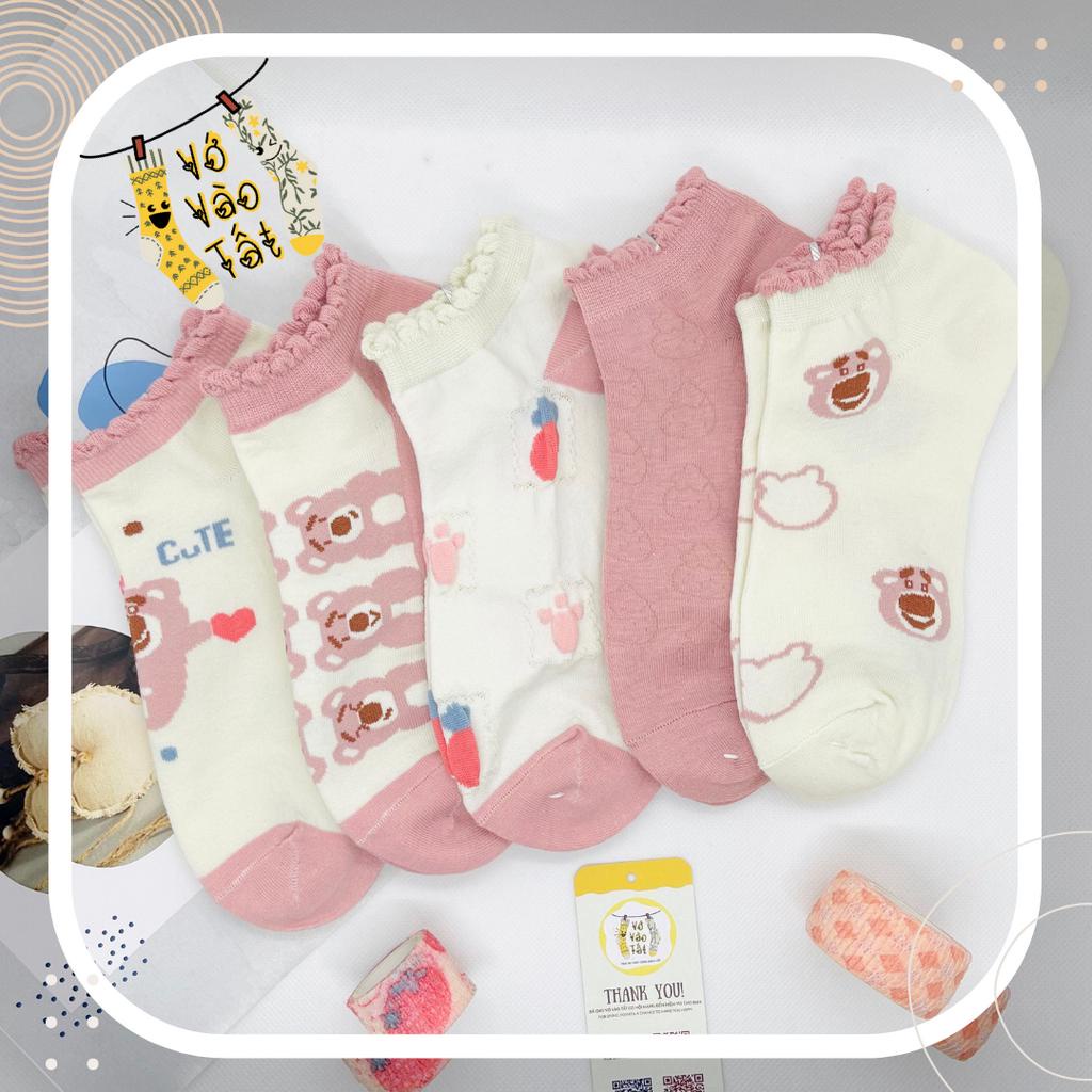 VỚ TẤT NỮ CỔ NGẮN VIỀN BÈO RĂNG CƯA GẤU DÂU LOTSO