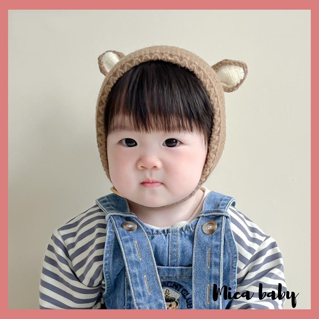 Mũ len cho bé, nón len cài cúc kiểu dáng tai nai dễ thương cho bé ML185 Mica baby