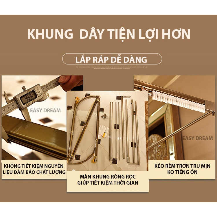 Màn khung khung ròng rọc không khoan tường có dây kéo , cao 2m25 các khớp nối bằng ốc vít -  mùng ngủ cao cấp EASY DREAM