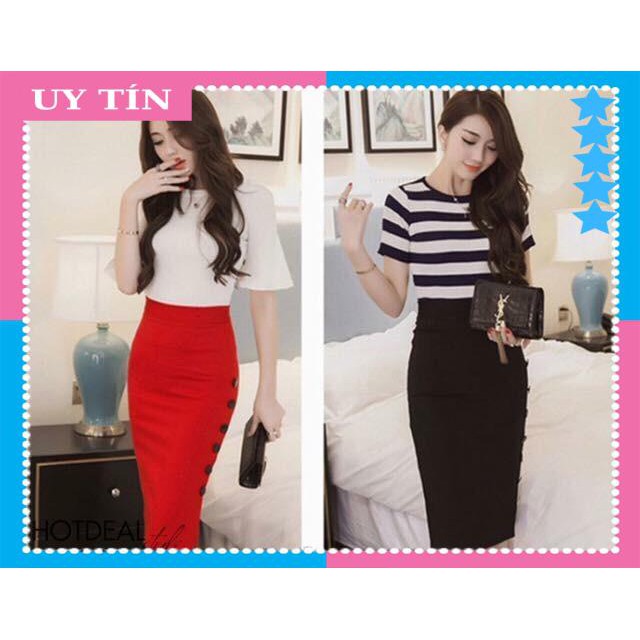 [ HÀNG CAO CẤP ] CHÂN VÁY BÚT CHÌ PHỐI NÚT | BigBuy360 - bigbuy360.vn