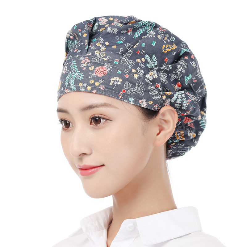 Kitchen hat women's cotton home cooking chef hat nurse hygiene dust cap anti-fume baking work hat