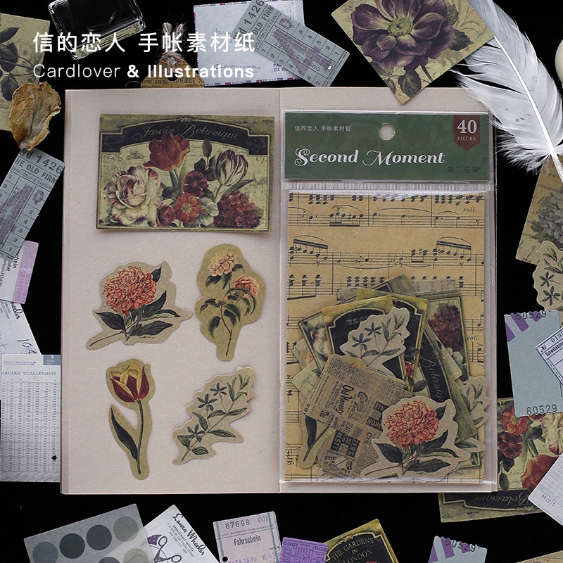Gói 40 nhãn dán sticker phong cách vintage Tả Bí Lù Store