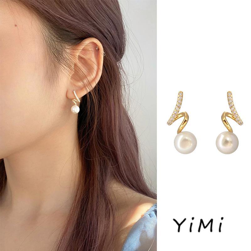 Bông tai mạ bạc 925 đính ngọc trai đơn giản thời trang phong cách Hàn Quốc