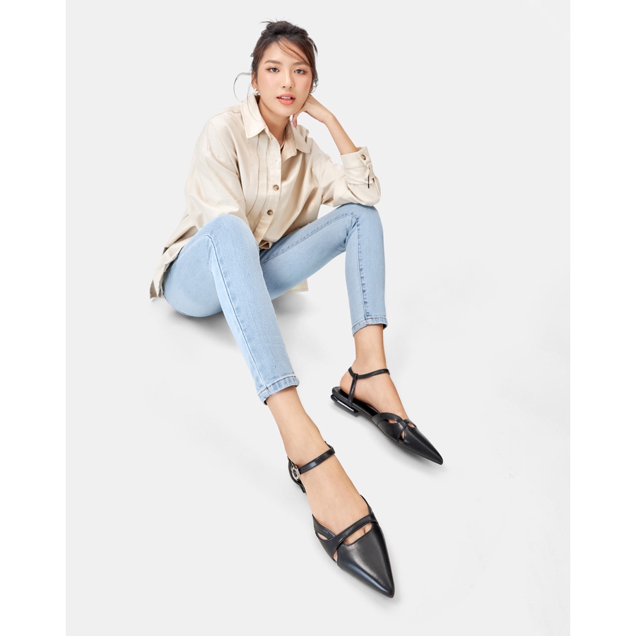 Giày Búp Bê 3cm Nữ Thời Trang JUNO Da Trơn Mũi Nhọn Mặt Giày Cách Điệu BB03084