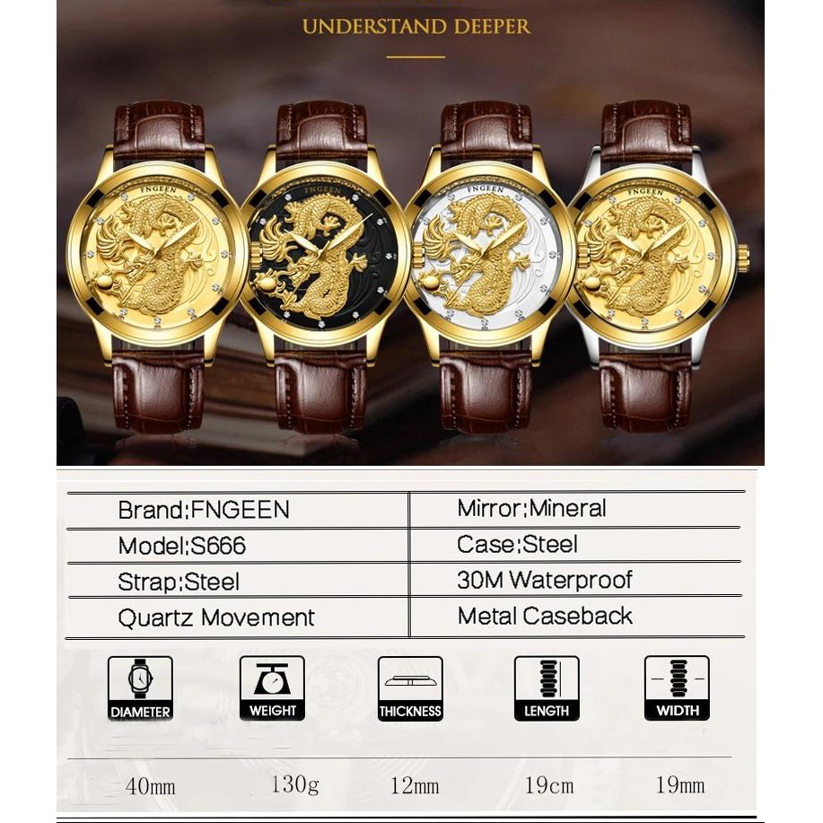 ( TẶNG VÒNG TỲ HƯU PHONG THỦY) ĐỒNG HỒ NAM FNGEEN MẶT RỒNG VÀNG DÂY DA ĐẲNG CẤP | BigBuy360 - bigbuy360.vn