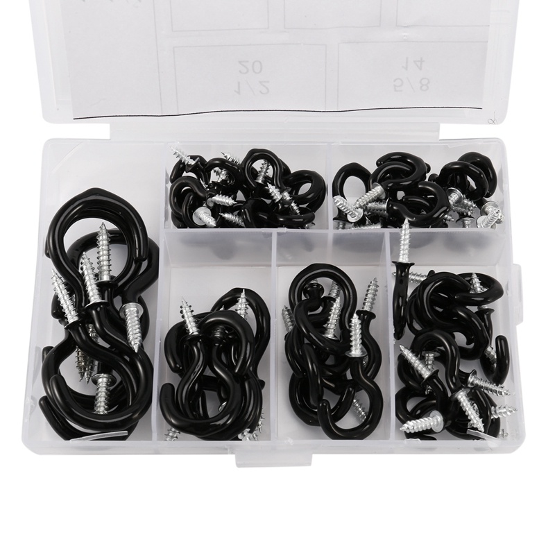 Set 70 Móc Treo Cốc / Đèn Gắn Tường 6 Kích Thước Màu Đen Trang Trí Giáng Sinh