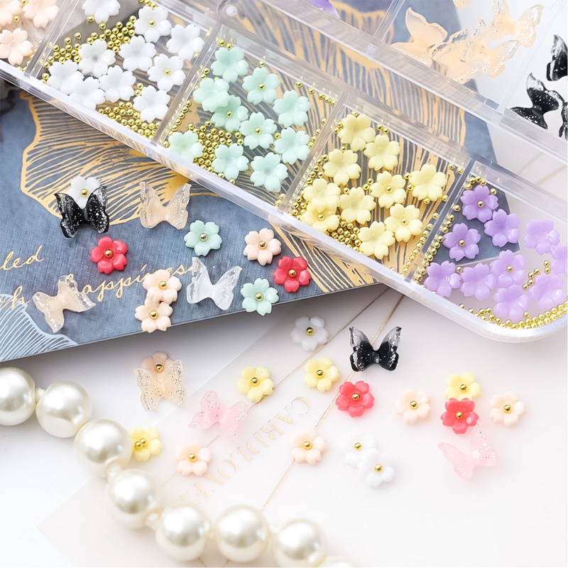 Phụ Kiện Hoa Và Bướm Trang Trí Móng Tay Nghệ Thuật