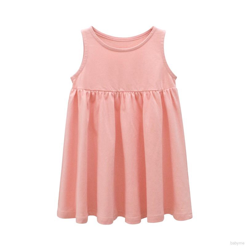 Đầm Cotton Không Tay Màu Trơn Cho Bé Gái