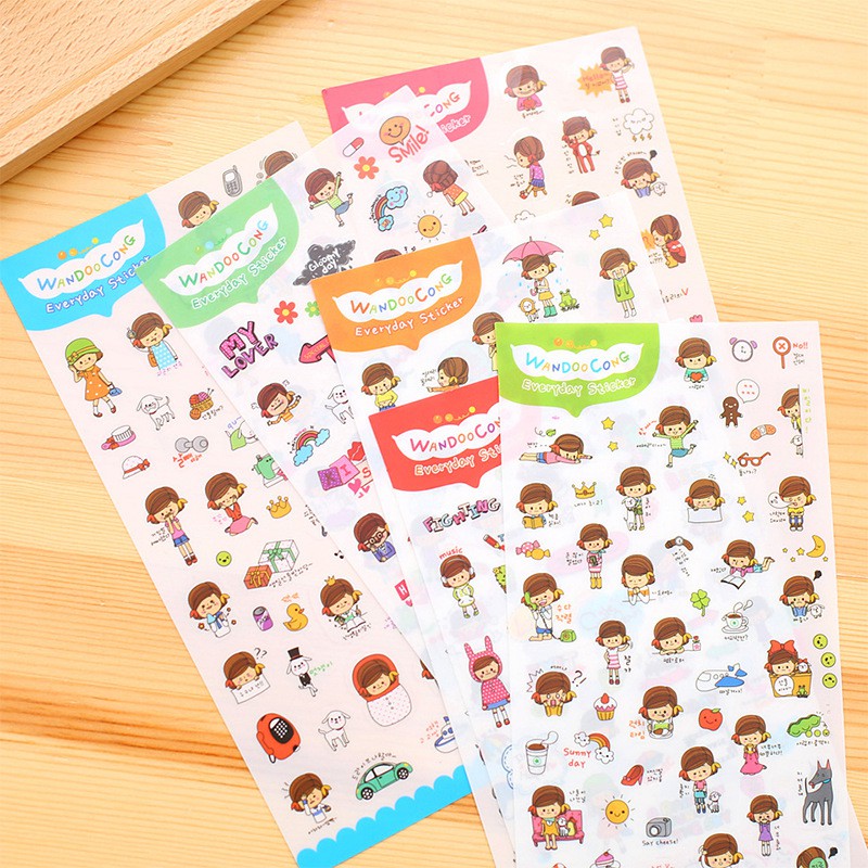 Bộ 6 tờ Sticker Hàn Quốc Wandoocong Day&Day