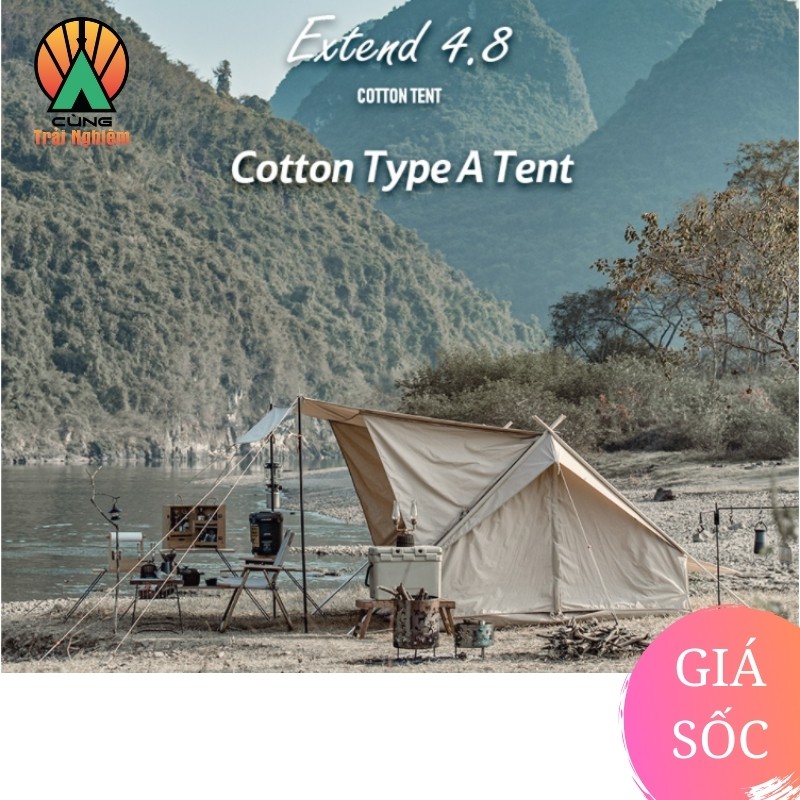 Bộ Lều Dã Ngoại Cắm Trại Cotton Thiết Kế Hình Chữ A Glamping Extend 4.8 NatureHike Chống Nắng NH20ZP011