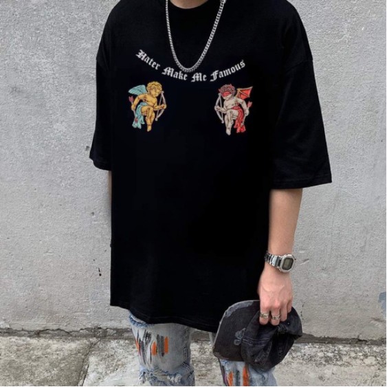 Áo thun tay lỡ Hater in hình thiên thần cao cấp, áo thun unisex, mike_streetwear