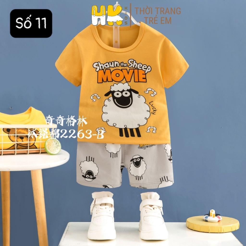 Bộ quần áo cộc tay bé trai HK KIDS, bộ đồ ngắn tay cotton mềm mát size cho bé từ 1-7 tuổi