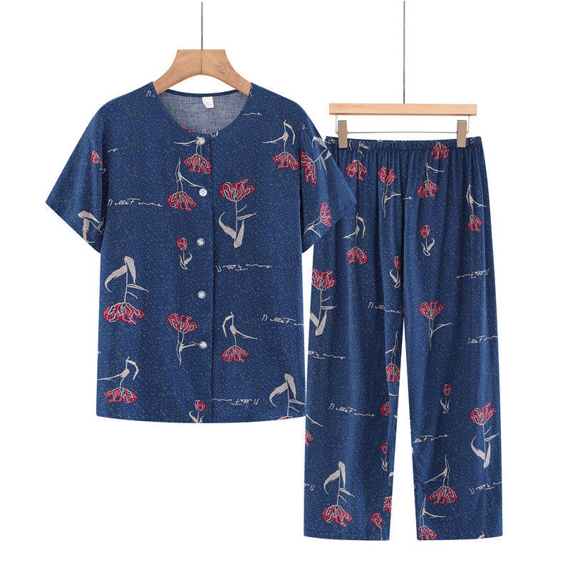 Bộ đồ mùa hè dành cho bà trung niên và người lớn tuổi mặc áo len cardigan, cùng với bộ đồ mặc nhà rộng rãi cỡ lớn