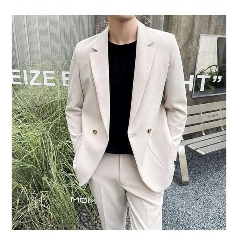 Áo Khoác Suit Dáng Rộng Màu Sáng Phong Cách Hàn Quốc Cao Cấp Cho Nam