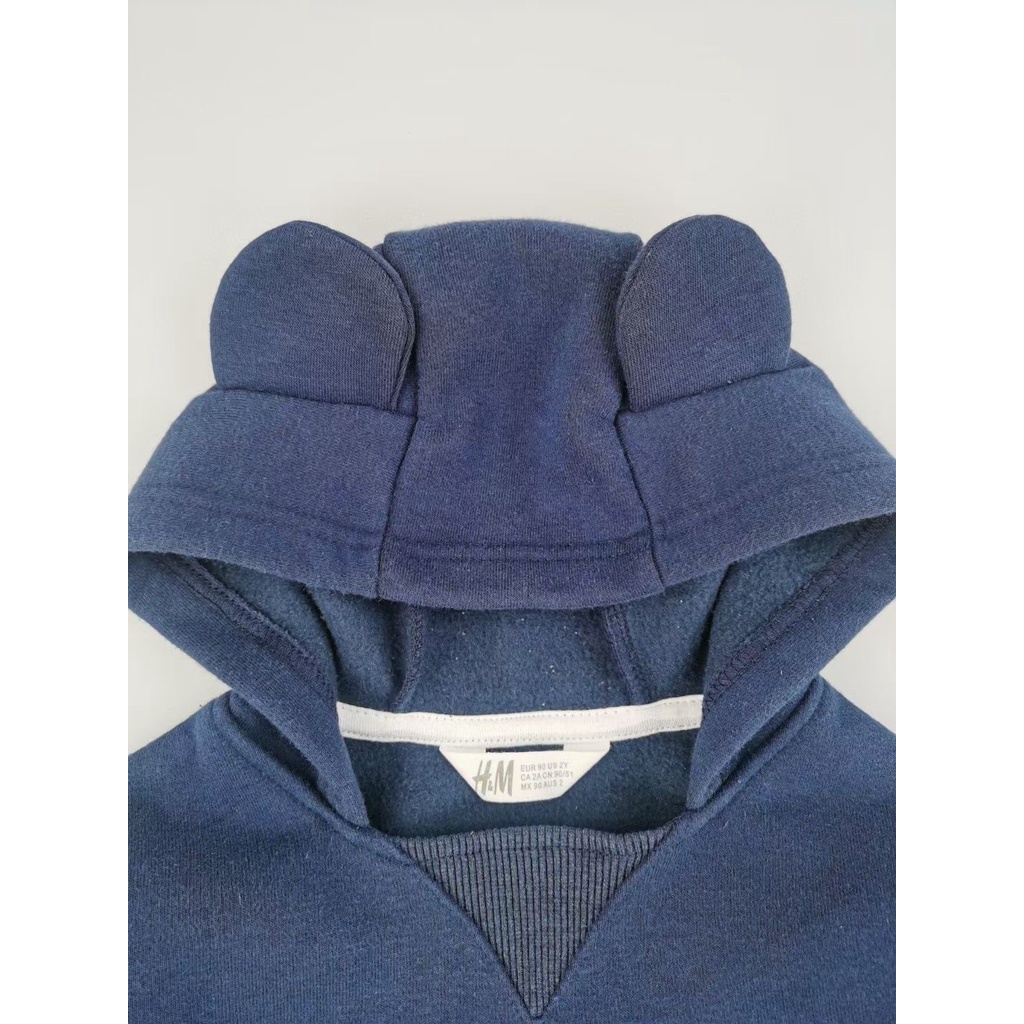Bộ nỉ bông hodie tai gấu màu navy cho bé BHM004