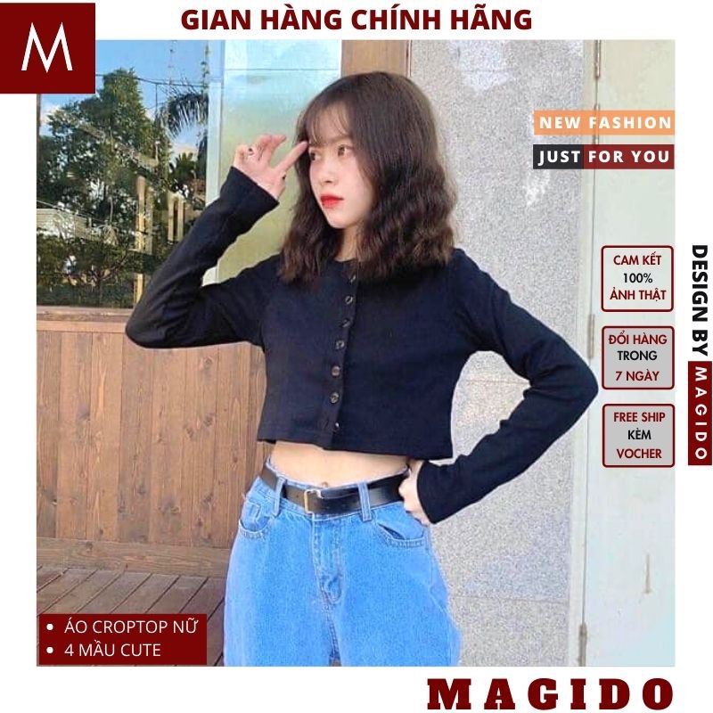 (QUÀ TẶNG LÀ DÂY BUỘC TÓC NHA ) áo thun nữ croptop khuy cài💚 áo croptop nữ dài tay ,cực xinh MAGIDO (ẢNH THẠT+FREESHIP) | BigBuy360 - bigbuy360.vn