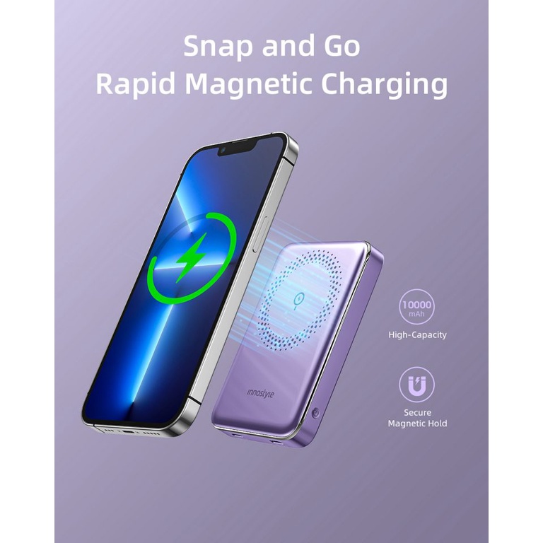 Sạc dự phòng hít từ tính Innostyle PowerMag Slim 15W (Wireless) PD/QC3.0 20W 10000MAH