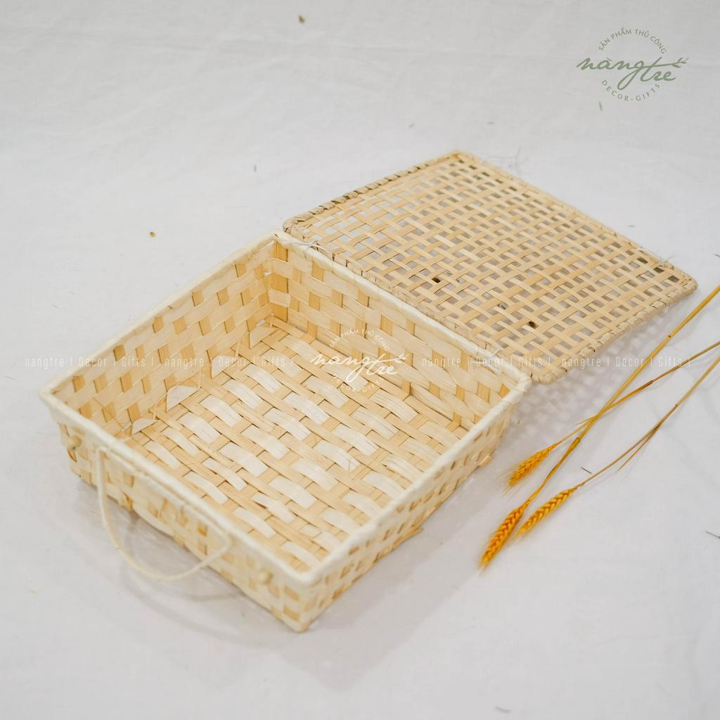 Hộp tre đan mắt vuông nắp đậy đựng quà tặng - Thân thiện môi trường