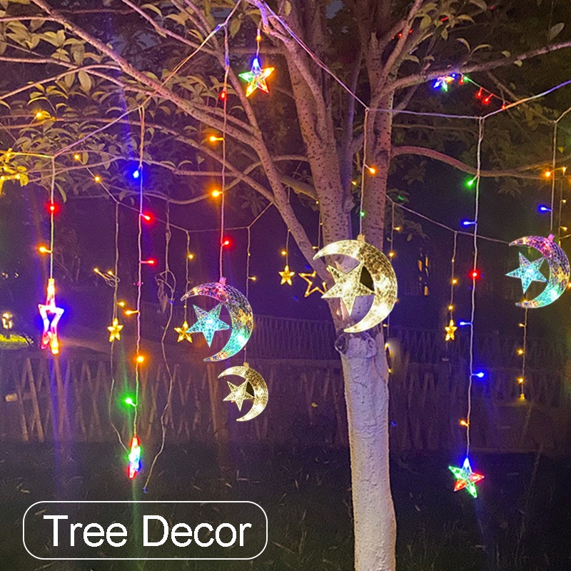 Dây Đèn Led Trang Trí 4M 138 Bóng Hình Mặt Trăng Ngôi Sao Độc Đáo