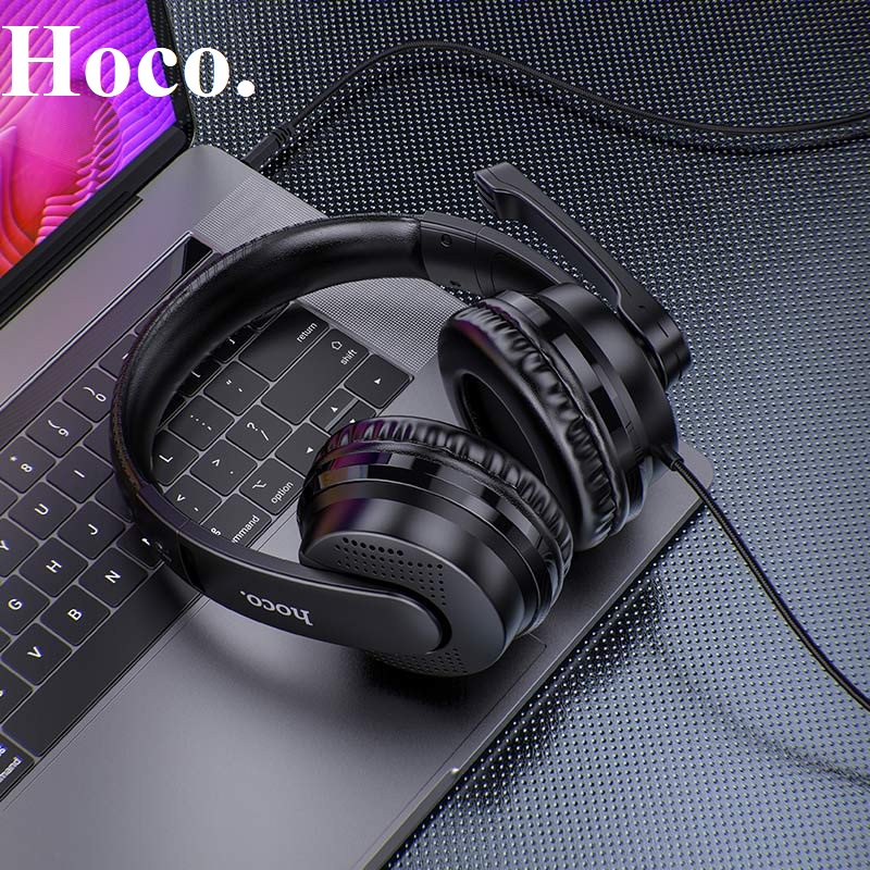 Tai nghe chụp tai Hoco chính hãng chuyên dụng có míc dành cho điện thoại và máy tính 1 cổng 3.5 có mic thoại, âm thanh