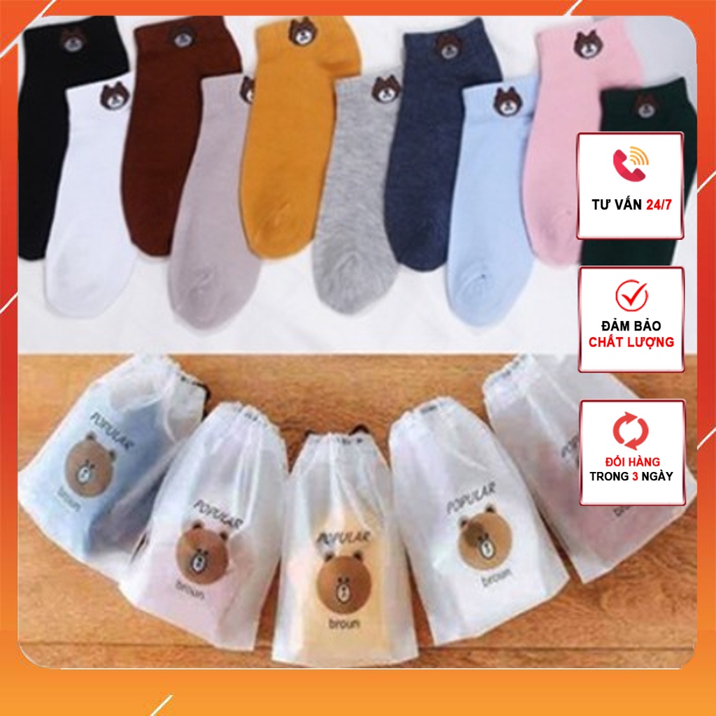 2 Đôi Tất vớ nữ cổ ngắn dễ thương cotton thêu hình gấu siêu dễ thương Rẻ VÔ Địch