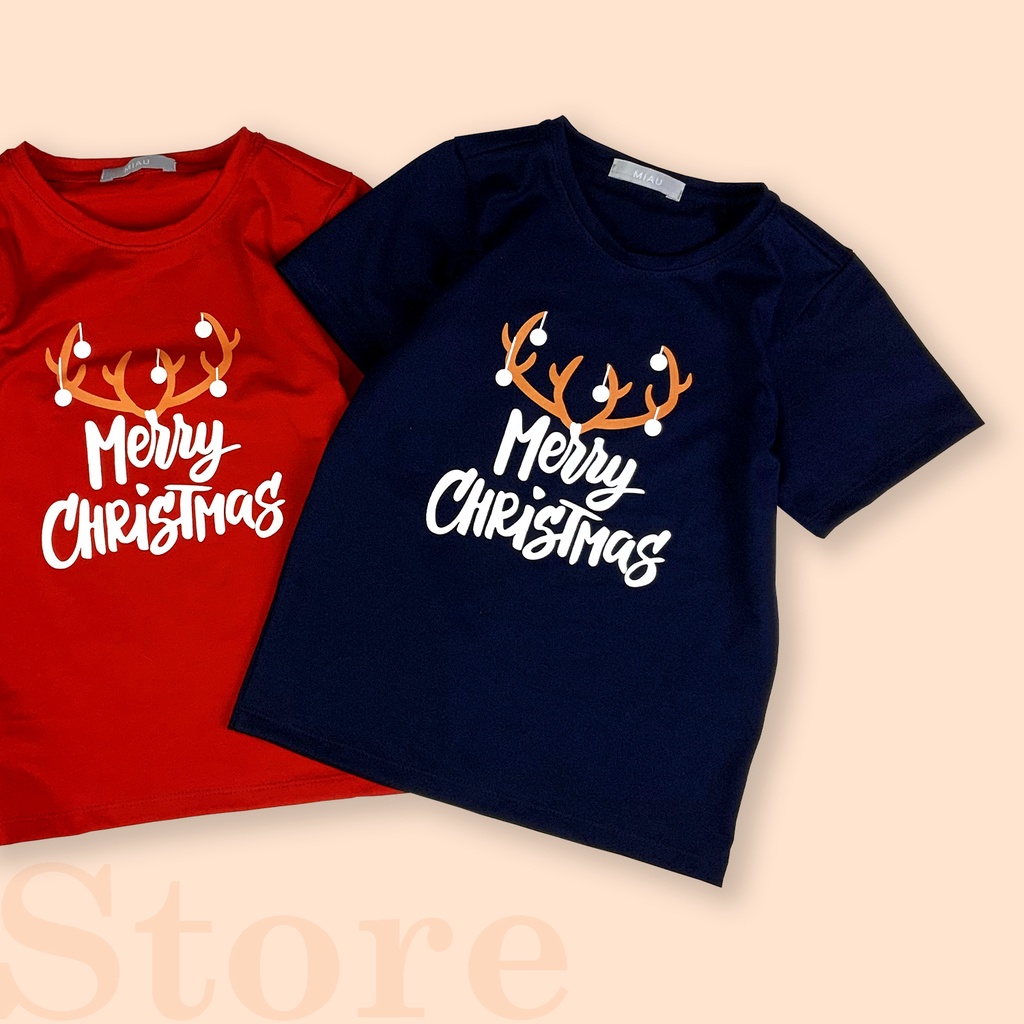 Áo Phông Cho Bé In Chữ Merry Christmas, cho bé chơi Noel Thun Cotton Dày Mịn Co giãn Thoáng Mát Cho Bé Đến 55Kg