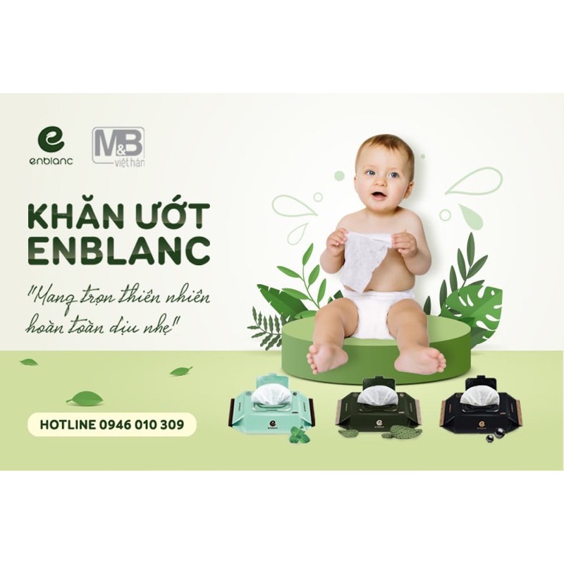 KHĂN ƯỚT ENBLANC Khaki 68 miếng/gói, chiết xuất cây xương rồng