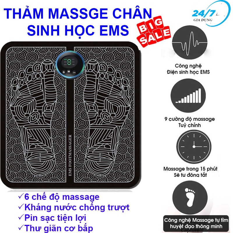 Thảm massage bàn chân xung điện EMS 8 chế độ giúp lưu thông khí huyết, giảm đau mỏi - Máy mát xa bàn chân - BH 12 Tháng