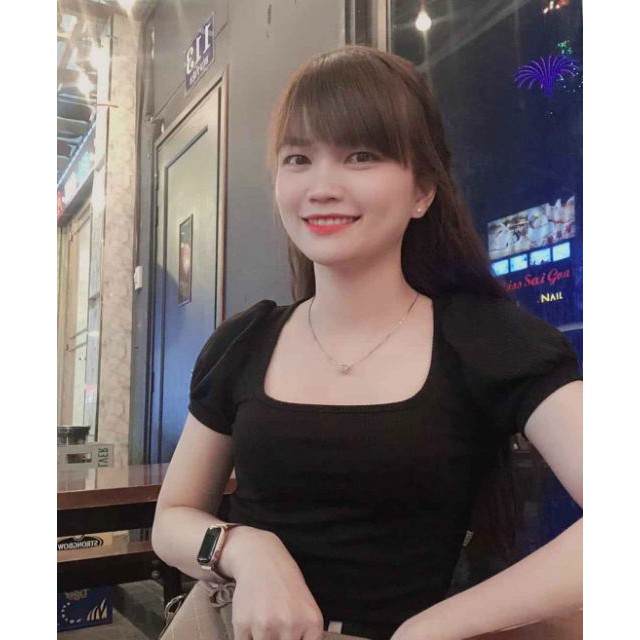 ÁO THUN GÂN TAY PHỒNG CỔ VUÔNG  Croptop