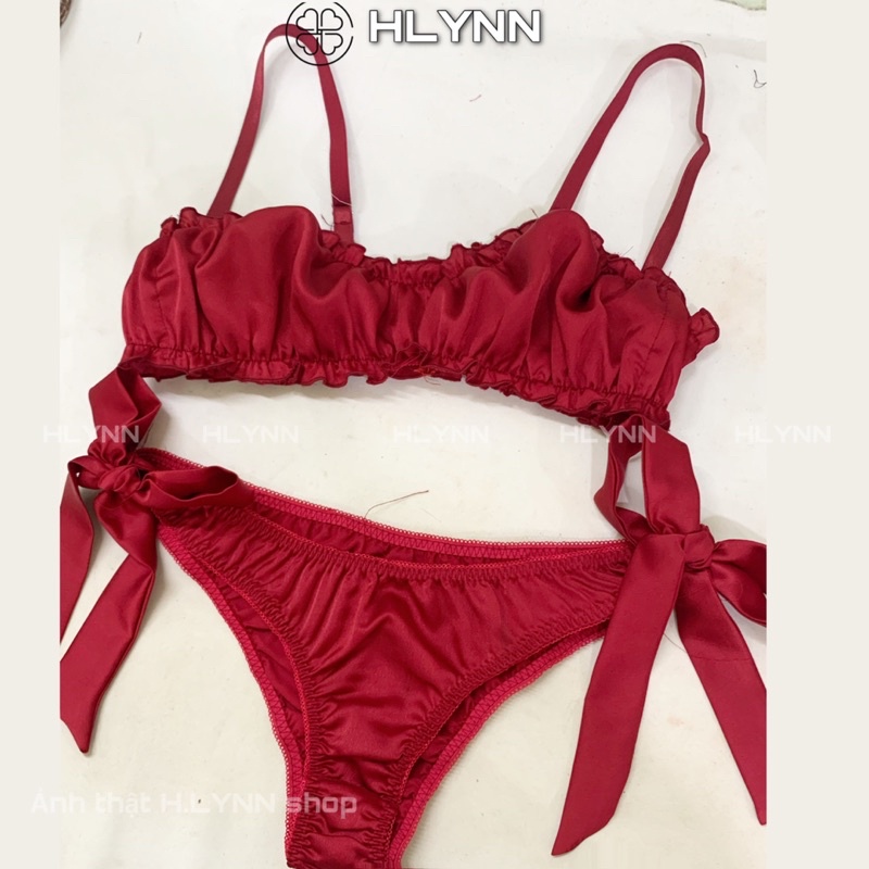 Set đồ lót lụa satin buộc nơ bikini đi biển m170