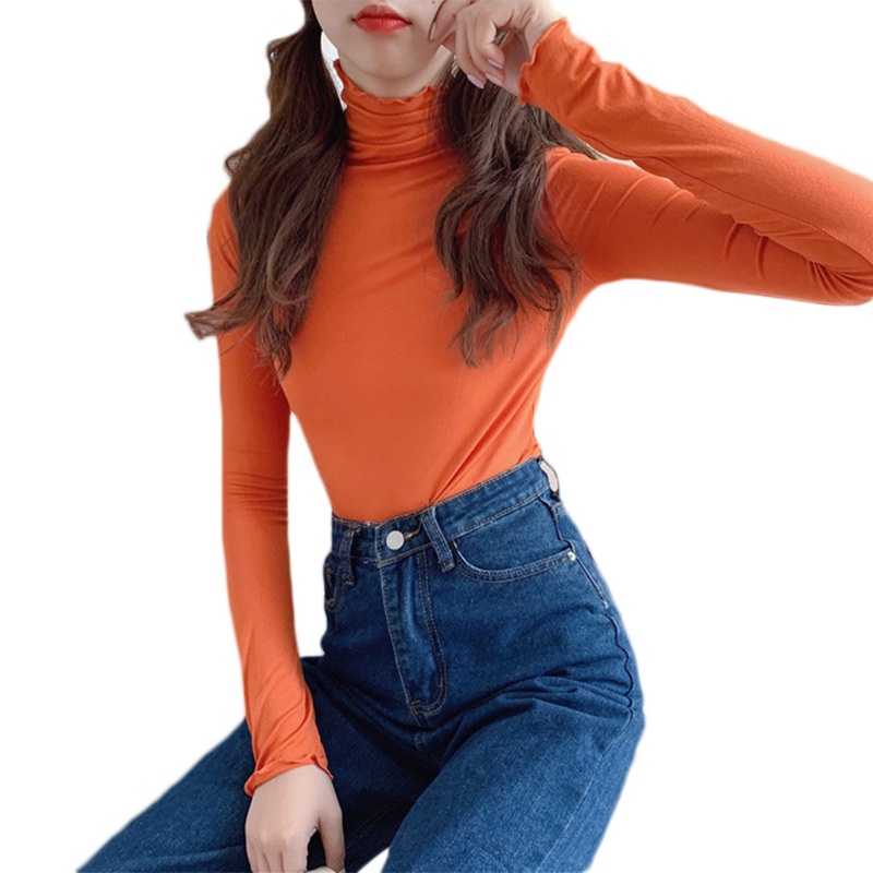 Áo Thun Tay Dài Cổ Lọ 10MK Màu Sắc Đơn Giản Phong Cách Hàn Quốc Cho Nữ