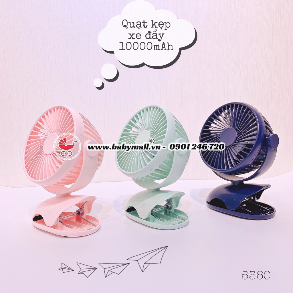 QUẠT SẠC MINI  xoay góc 720 độ,32 tiếng, đế kẹp đa năng full màu