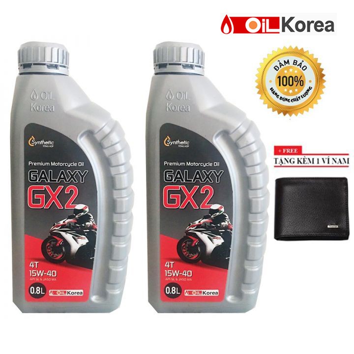 Nhớt xe máy số Galaxy GX2 Hàn Quốc cao cấp - combo 2 chai - 800ml - Tặng ví nam