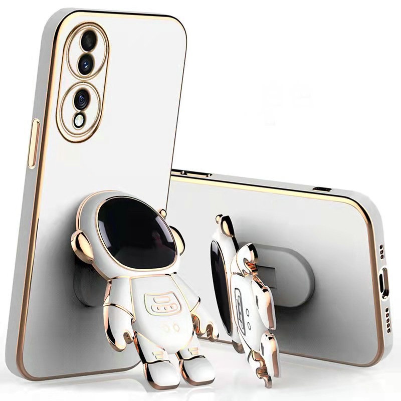 Casing Realme C15 C17 7i 8 Pro 4G 8i 5 5S 5i 2 C2 C1 U1 XT Multicolor Straight Edge Plating with Cute Cartoon Space Astronaut Stand  Fine Hole Anti-fall Lens Protection Soft Phone Case MMT 07
